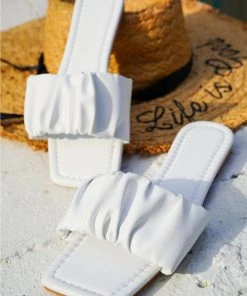 HT En Bloom | Folds Upper Flat Sole Sandal White New In Shoes