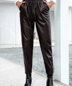 YBL Smaibulun | Pocket Drawstring Faux-Leather Straight Leg Pants New In Clothing
