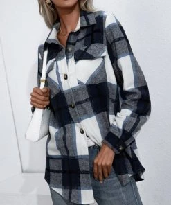 YBL New In Clothing Smaibulun | Plaid Double-Pocket Button-Up Shirt