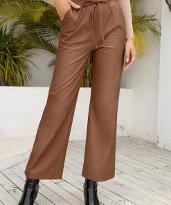YBL Smaibulun | Drawstring Pocket Faux Leather High-Waist Crop Pants New In Clothing 18 YBL Smaibulun | Drawstring Pocket Faux Leather High-Waist Crop Pants New In Clothing