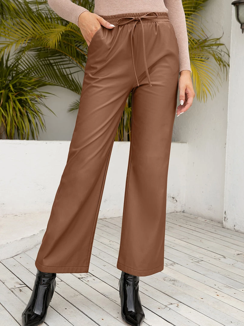 YBL Smaibulun | Drawstring Pocket Faux Leather High-Waist Crop Pants New In Clothing 3 YBL Smaibulun | Drawstring Pocket Faux Leather High-Waist Crop Pants New In Clothing
